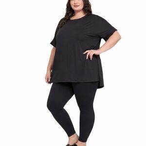New Zenana Plus Casual Black 2pc Short Sleeve Loungewear Pants Set 1X